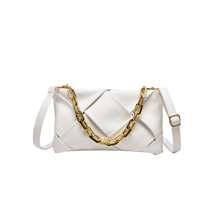 White weave ladies handbag with chain handle
