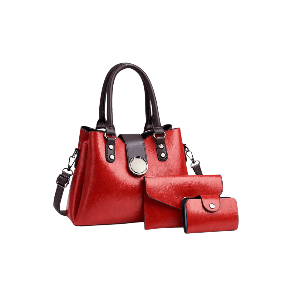 Ladies handbag sets with round hardware on the flap and decorative flat studs