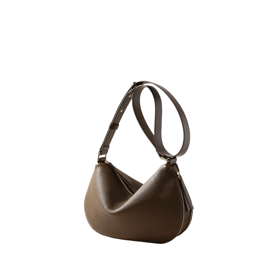 Green ladies hobo bag with metal zipper on the gussets and adjustable shoulder strap