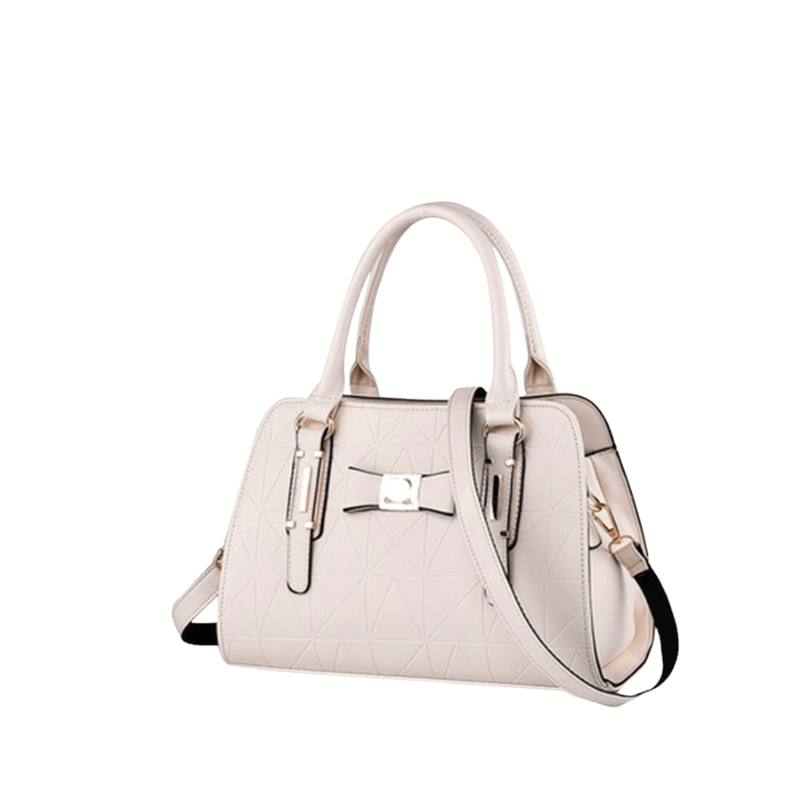 Beige embossed ladies handbag with decorative bowknot and contrast edge painting