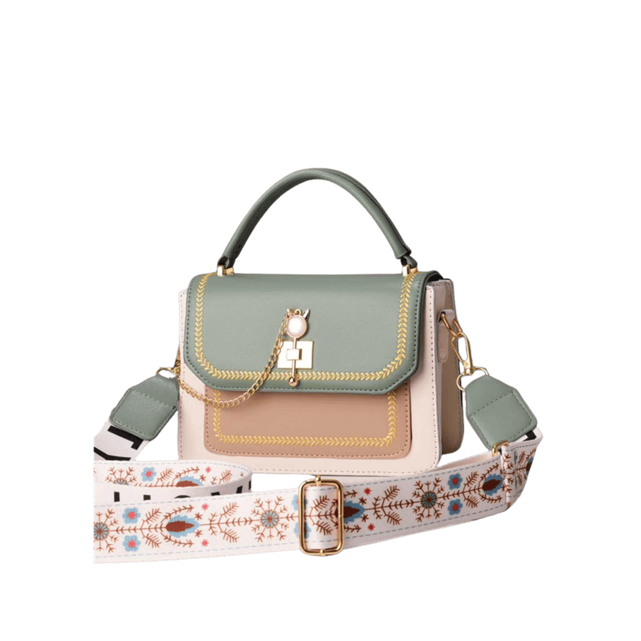 ladies handbag with embroidery and pin closure