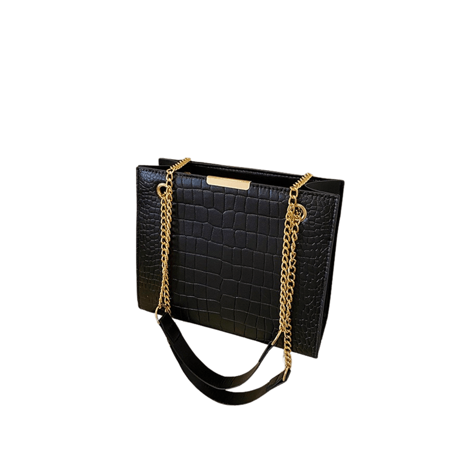 White croco PU ladies tote bag with metal edge on the top