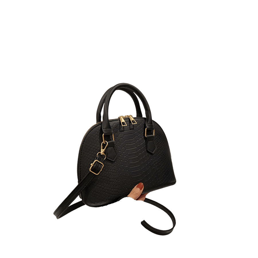 Black croco PU ladies handbag with double zipper puller
