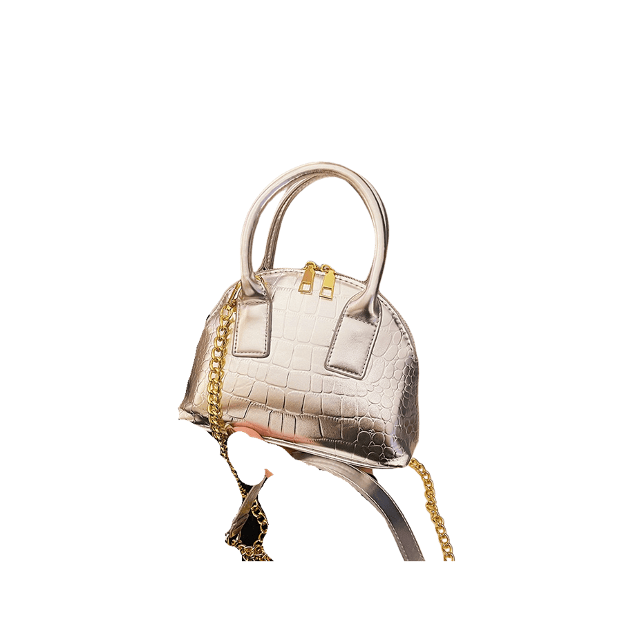 Gold croco PU ladies handbag with double zipper puller