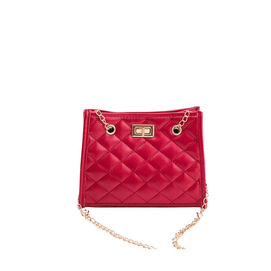 Red ladies quilting tote bag with lock closure