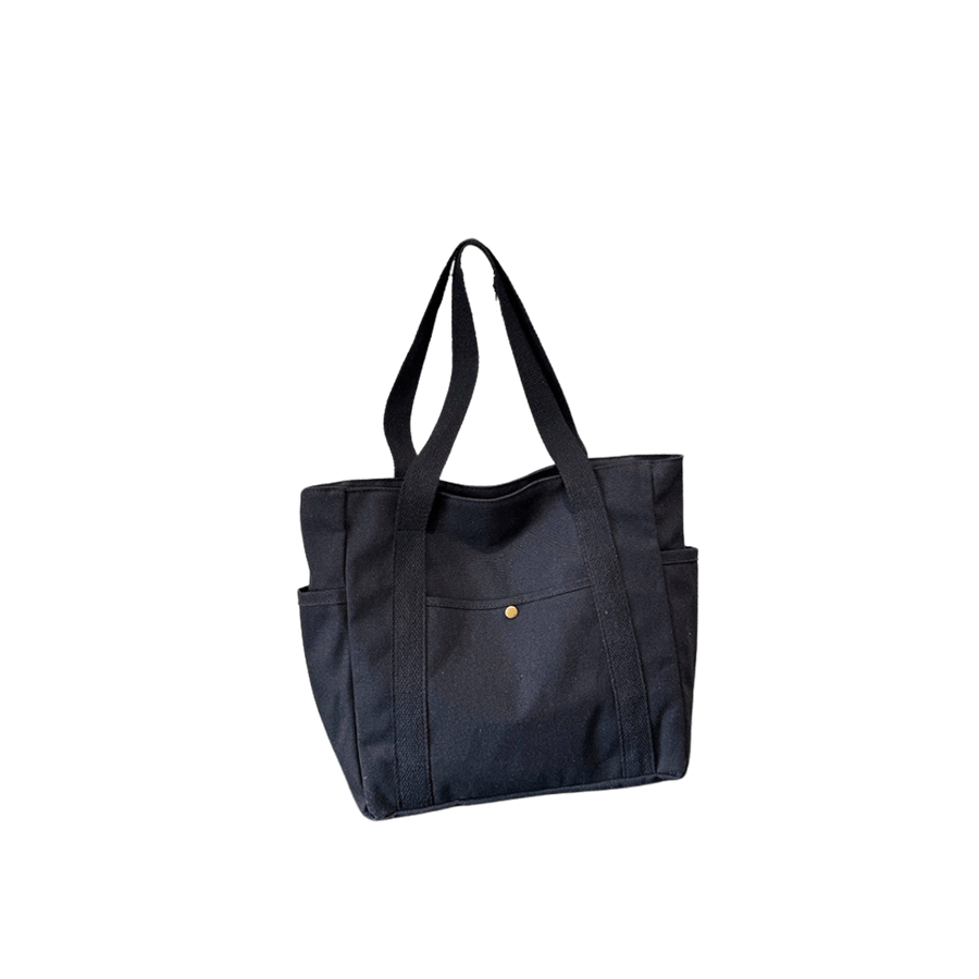 Black canvas ladies tote with front&side open pockets