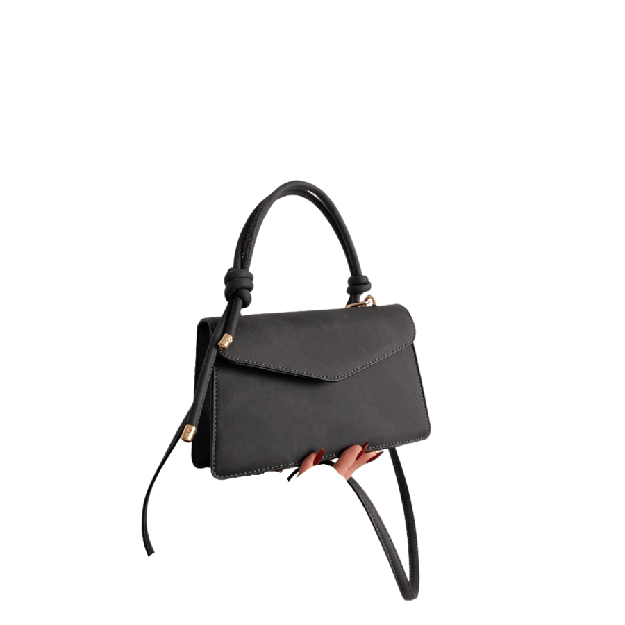 Beige weave PU ladies handbag with knotted handle and magnetic snap closure