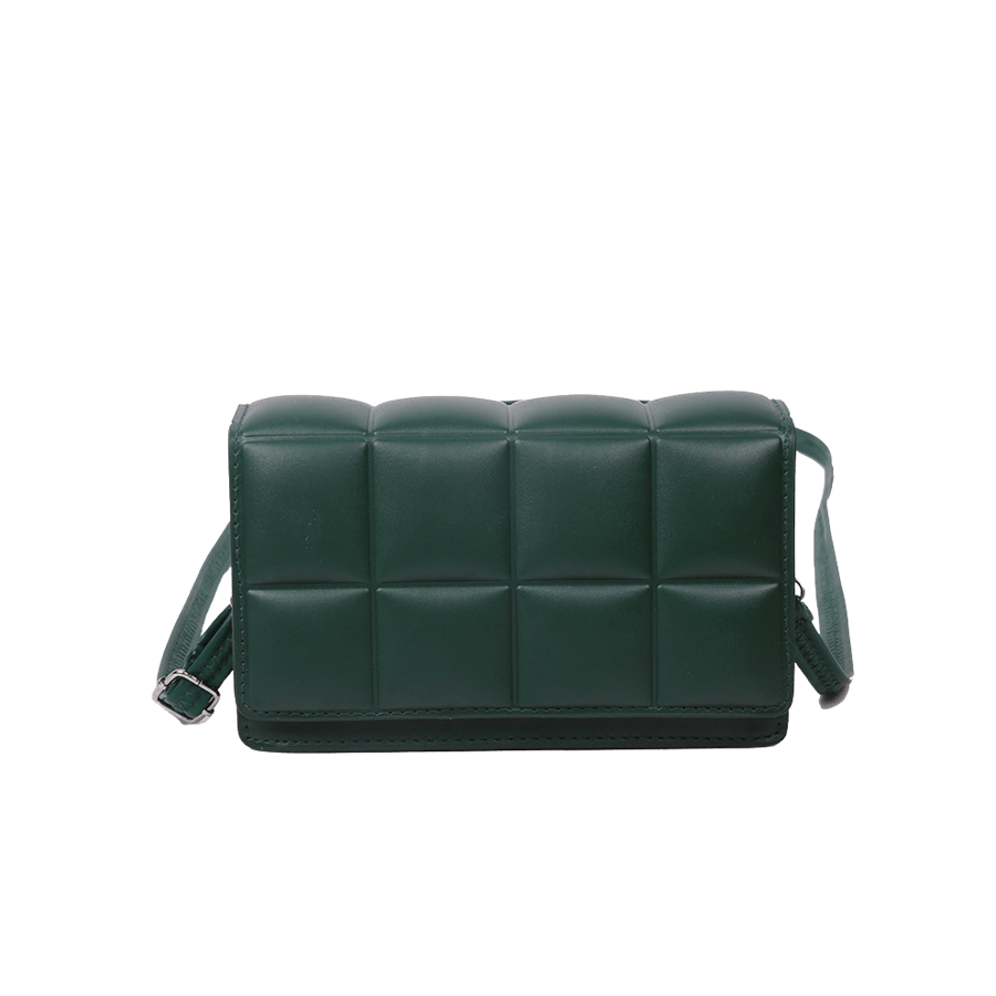 Green embossed quilting ladies crossbody bag with magnetic snap closure