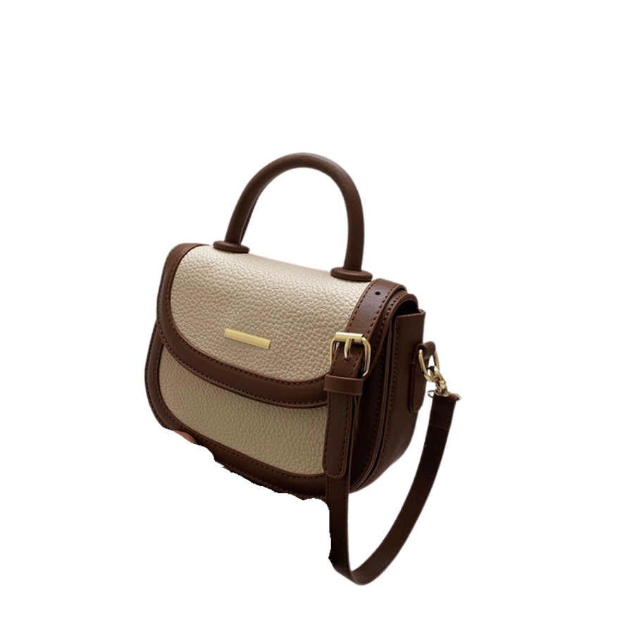 Red ladies handbag with trim PU and metal plate on the flap