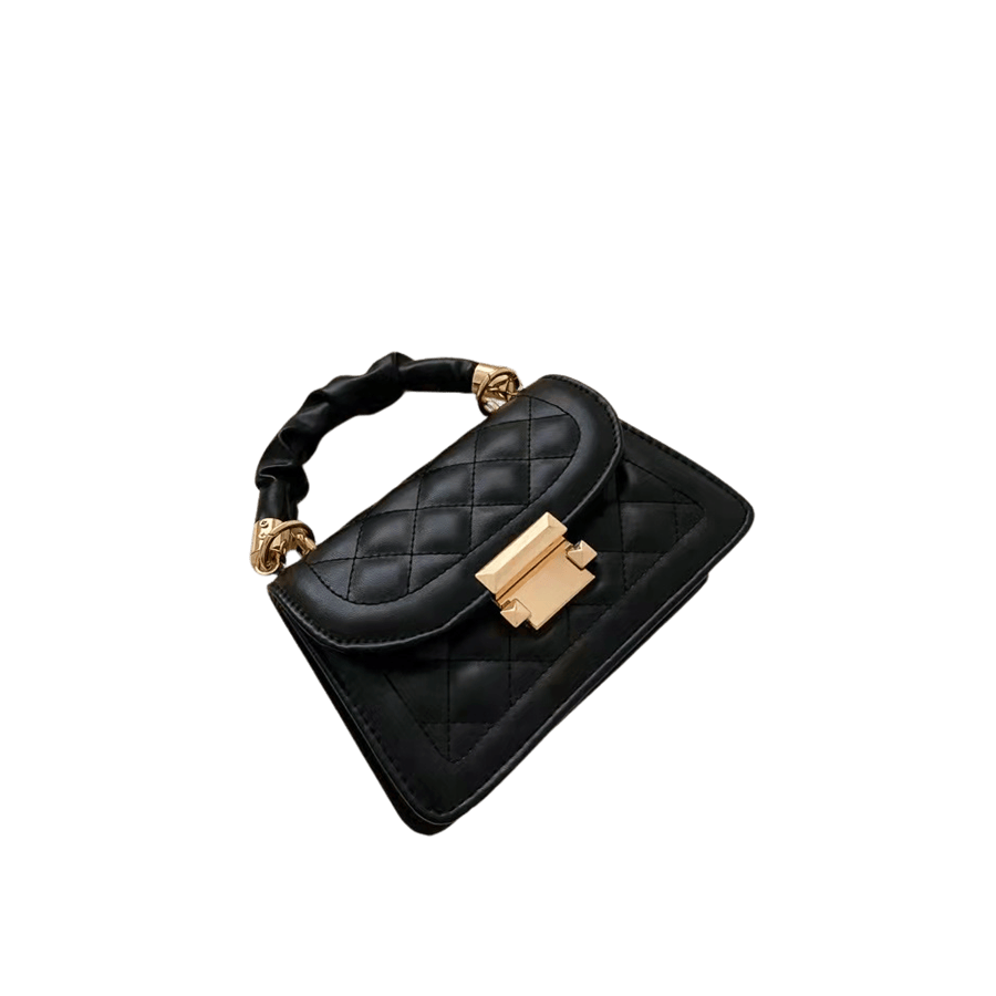 Beige ladies quilting handbag with plicated handle and lock closure