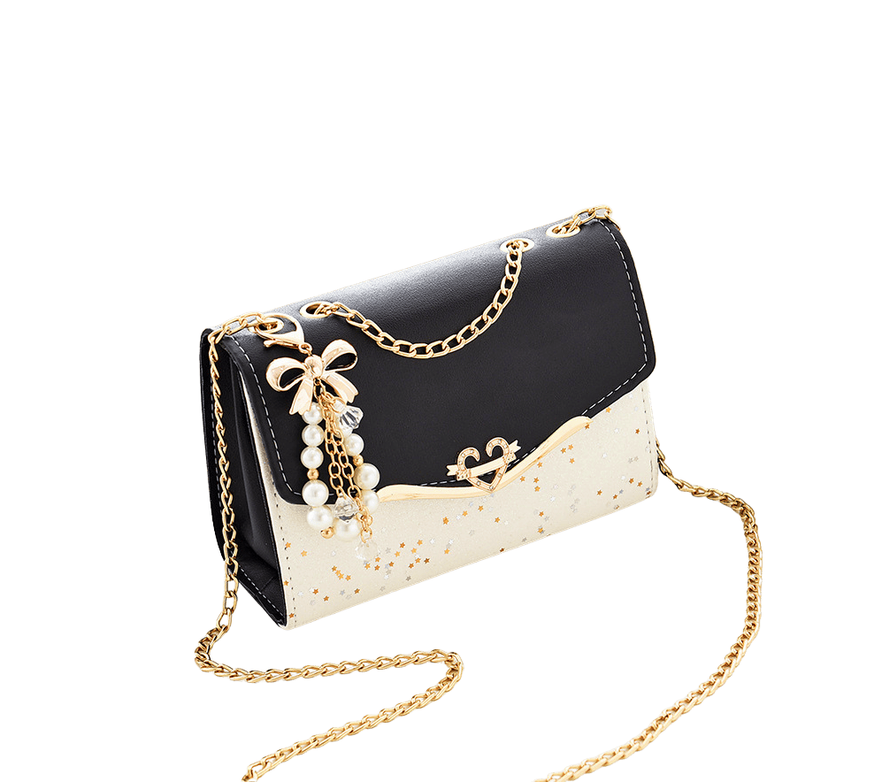 Beige ladies crossbody with metal hangtag and metallic stars