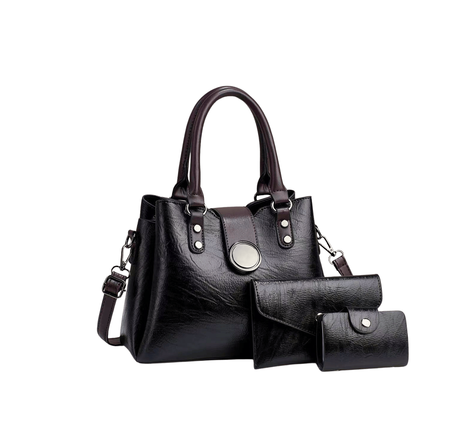 Ladies handbag sets with round hardware on the flap and decorative flat studs