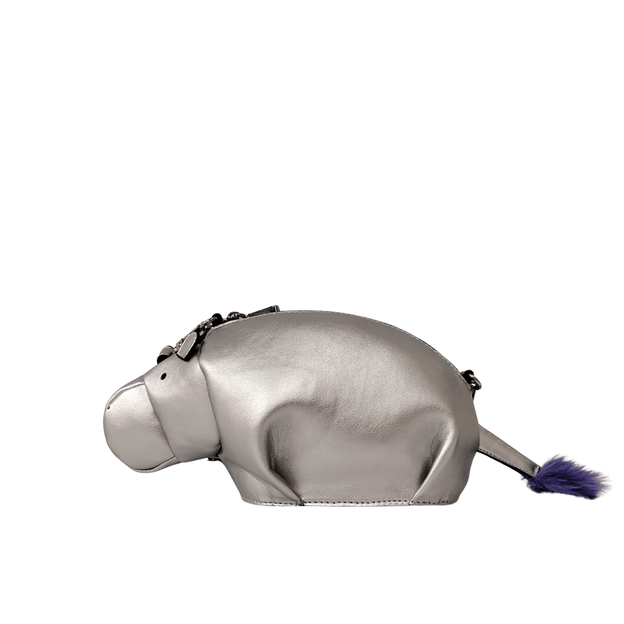 Silver elephant bag with top zip closure