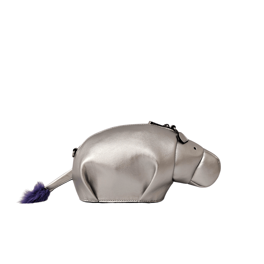 Silver elephant bag with top zip closure