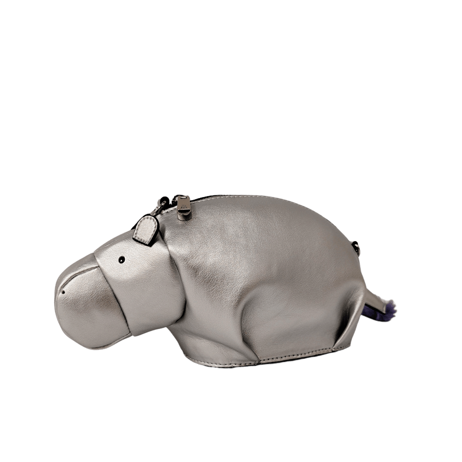 Silver elephant bag with top zip closure