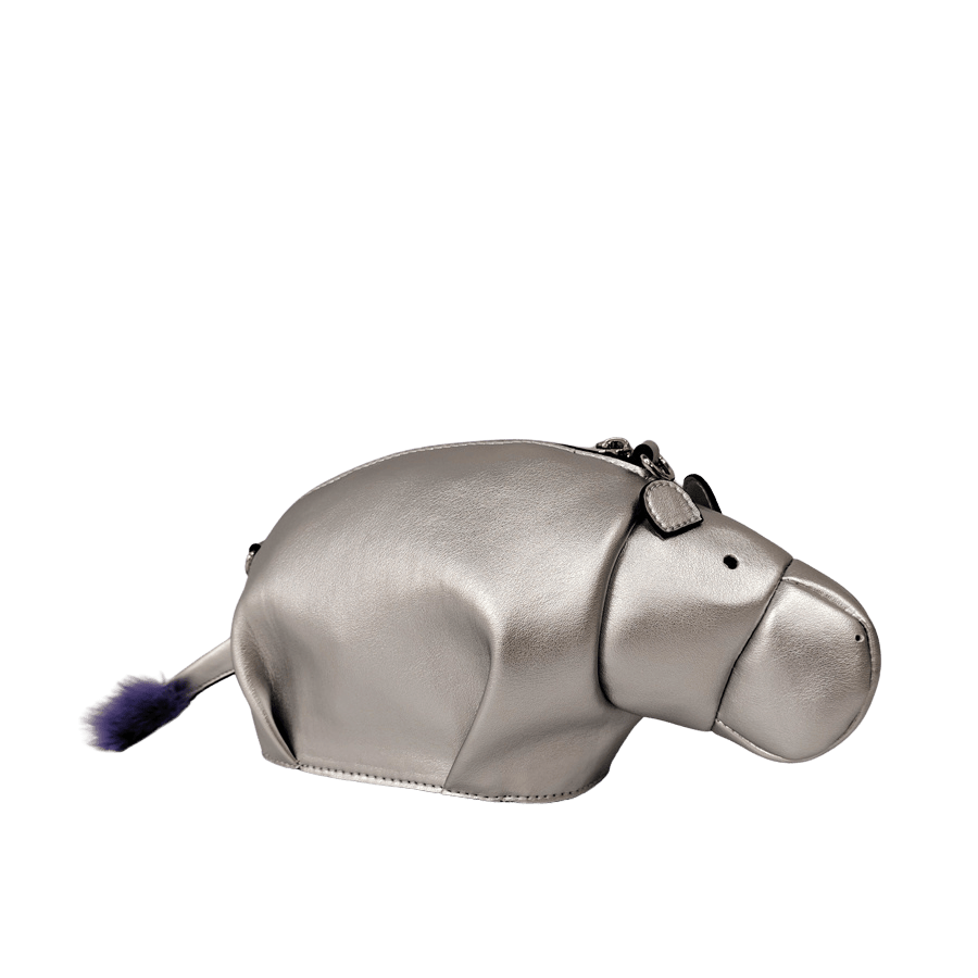 Silver elephant bag with top zip closure