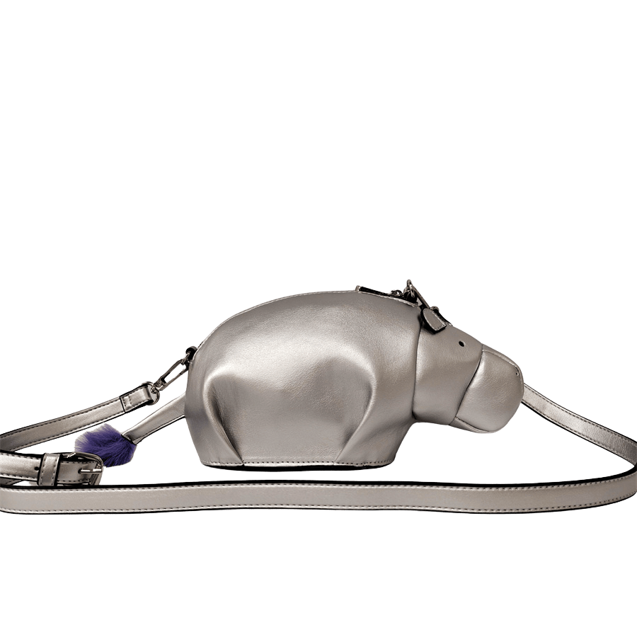 Silver elephant bag with top zip closure