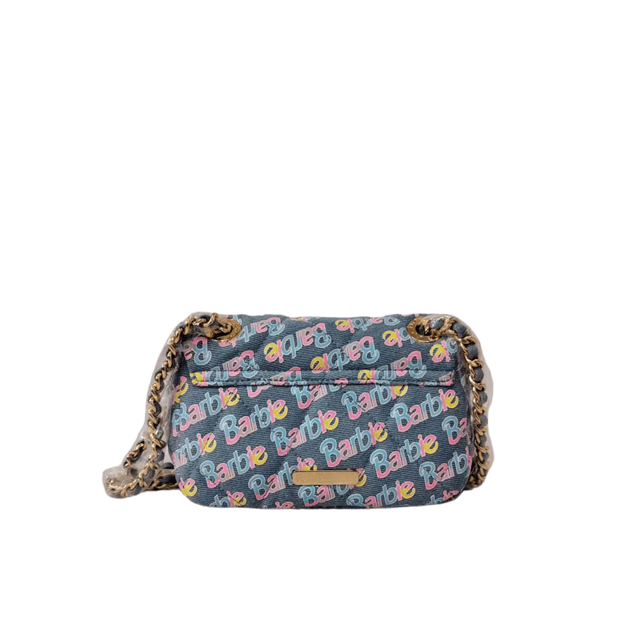 Denim ladies crossbody bag with colorful printings and lock closure