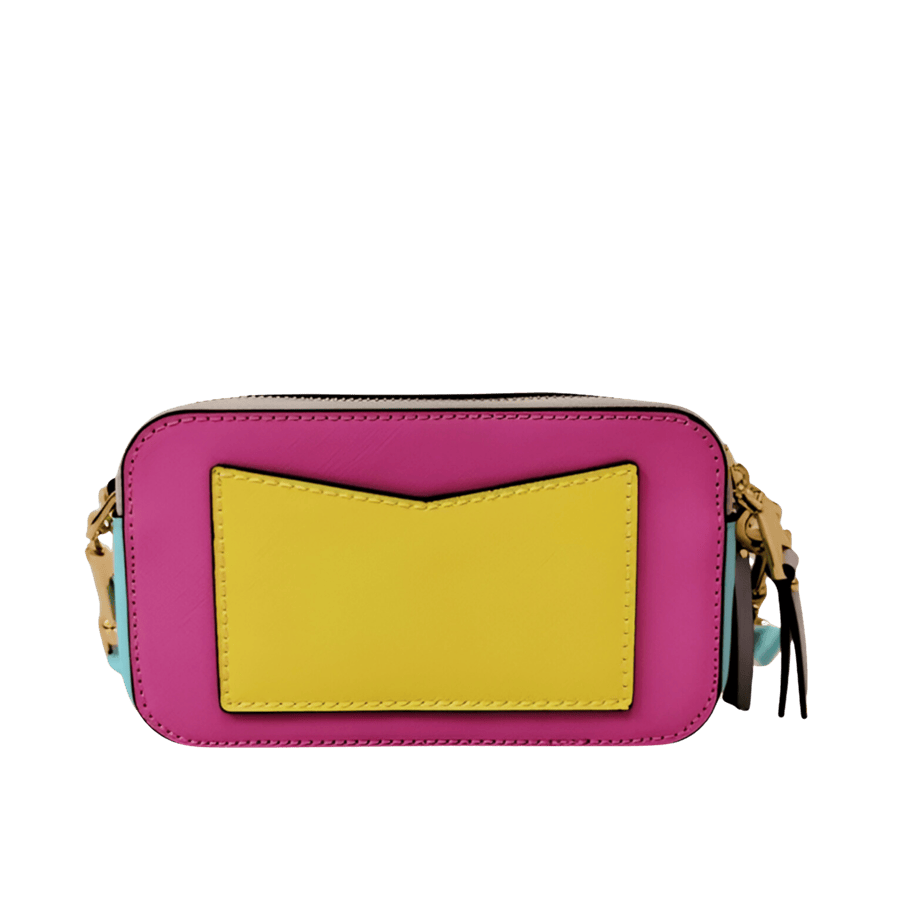 Black ladies crossbody bag with decorative triangle hardware and double zip pocket
