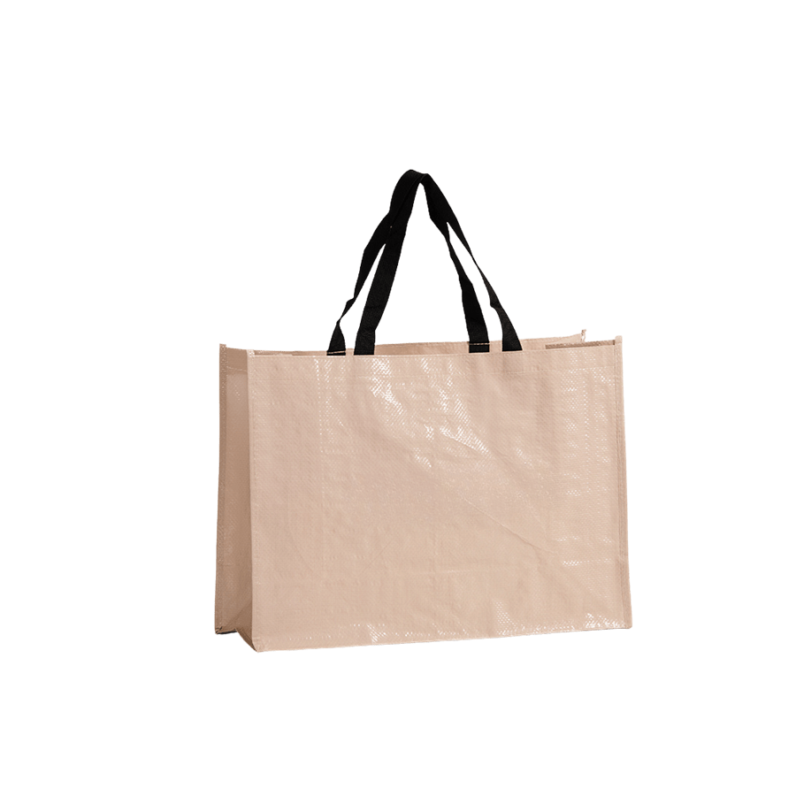 Beige ladies tote bag with webbing handle