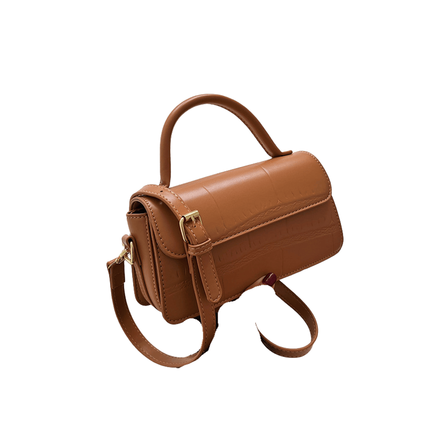 Brown croco PU ladies handbag with magnetic snap closure