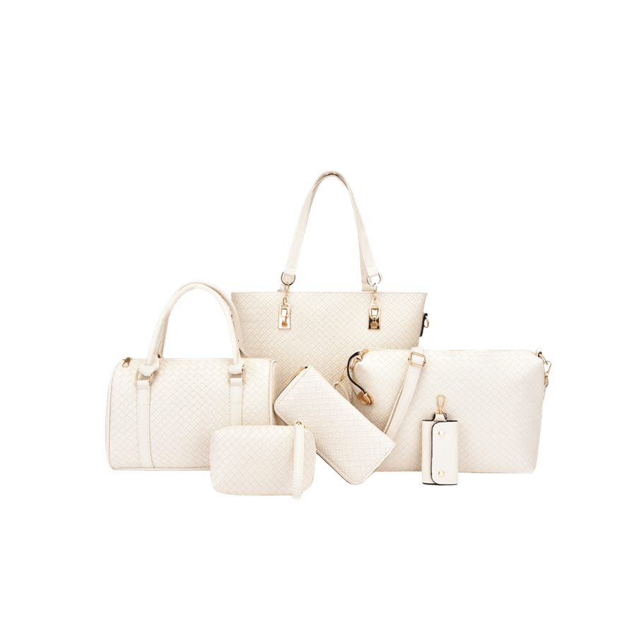 Beige weave PU ladies handbag sets with metal tab of handle