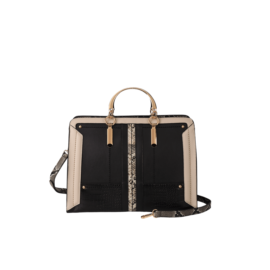 Black ladies tote with metal handle and decorative studs
