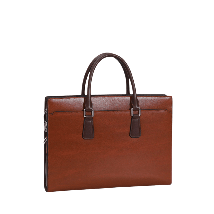 Camel men's briefcase with brown trim PU and contrast edge painting