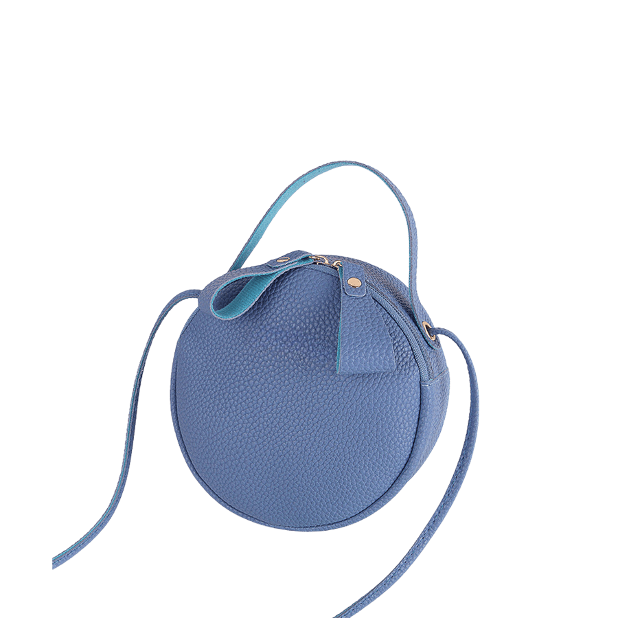 Blue pebble PU round ladies handbag with double zipper puller