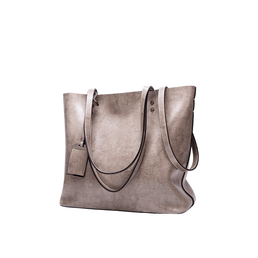 Grey ladies tote bag with PU hangtag and black edge painting
