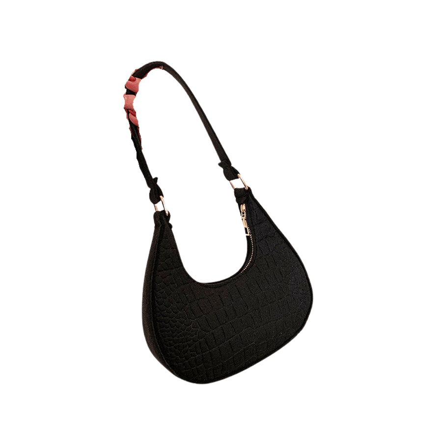 Black croco PU ladies handbag with top zipper closure