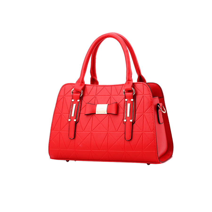 Beige embossed ladies handbag with decorative bowknot and contrast edge painting
