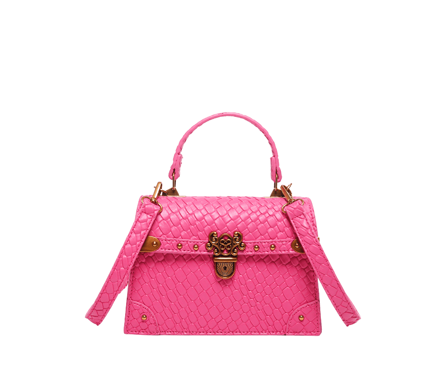 Pink weave PU ladies handbag with lock closure and decorative studs
