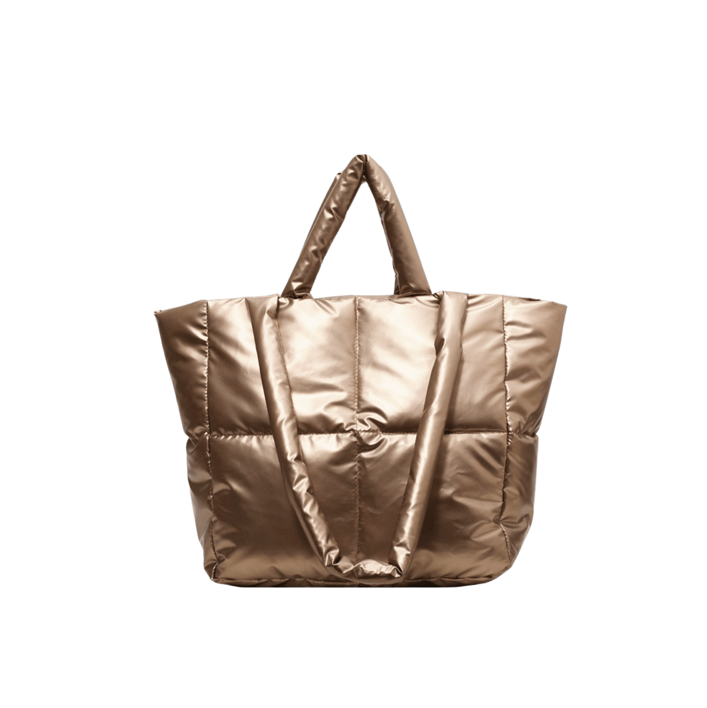Gold puffy ladies tote bag with puffy handle