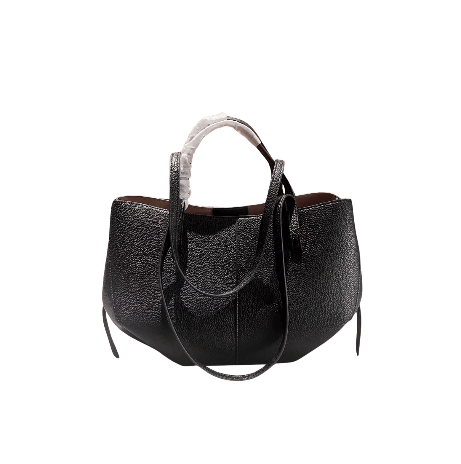 Black ladies handbag with double handle and magnetic snap closure