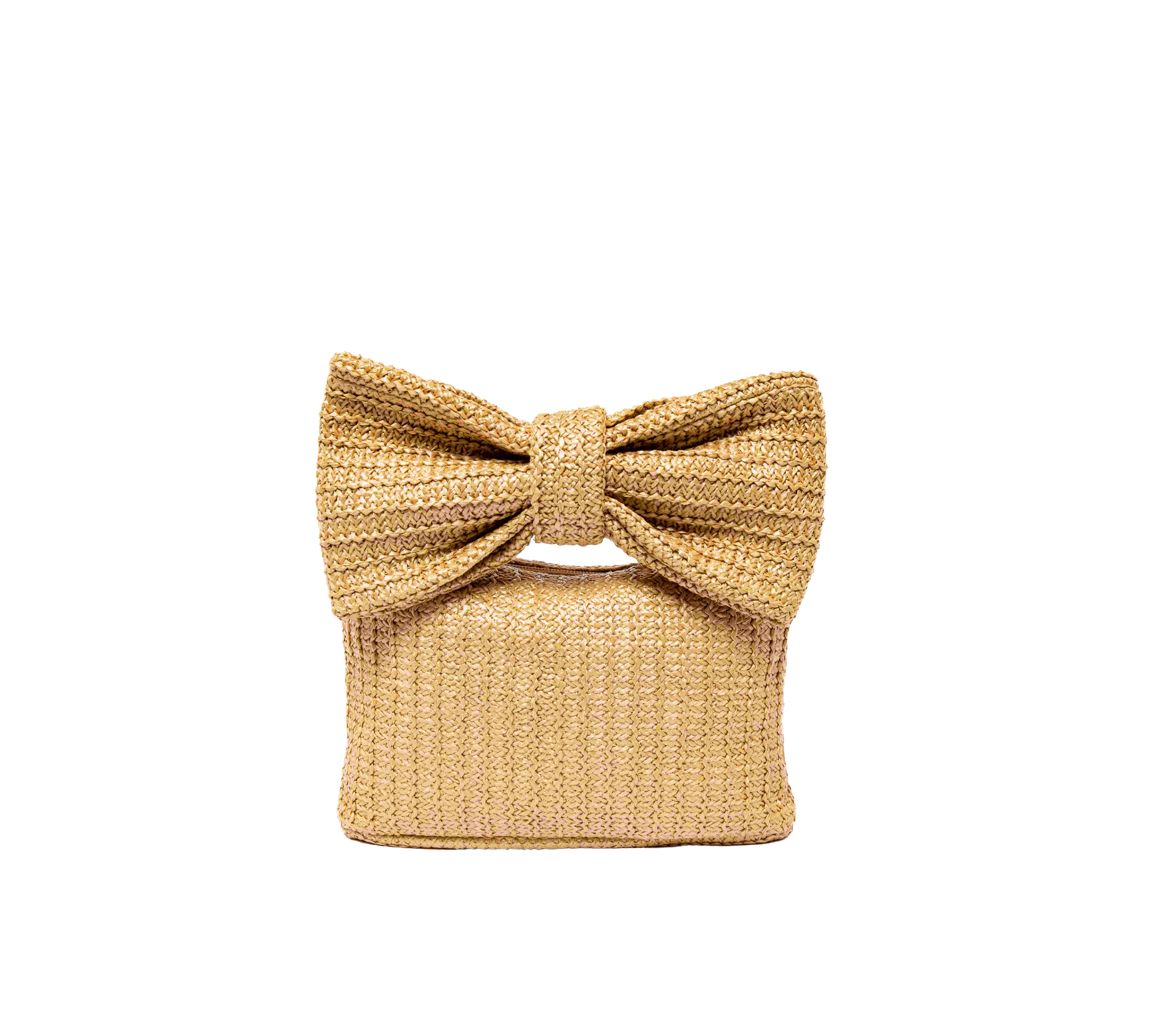 Beige straw ladies handbag with big bowknot for handle