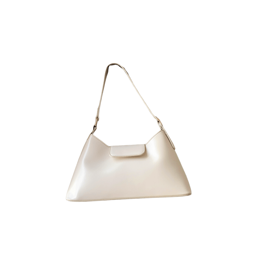 White structured ladies handbag with magnetic snap closure