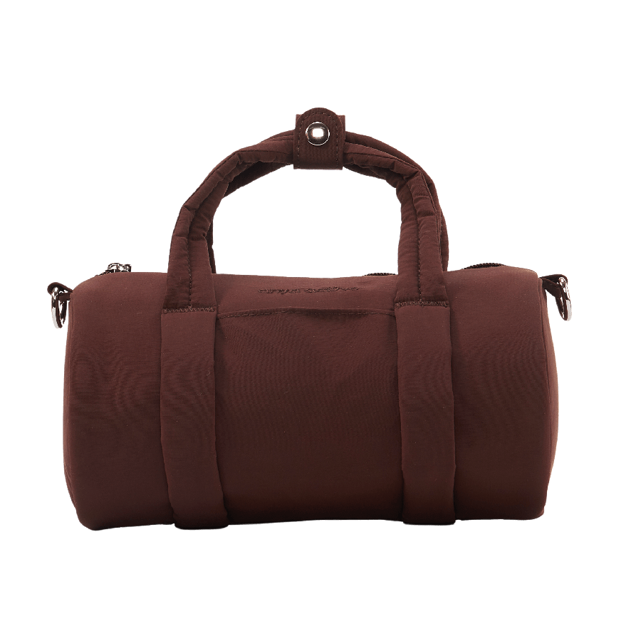 Brown ladies puffy handbag with puffy handle