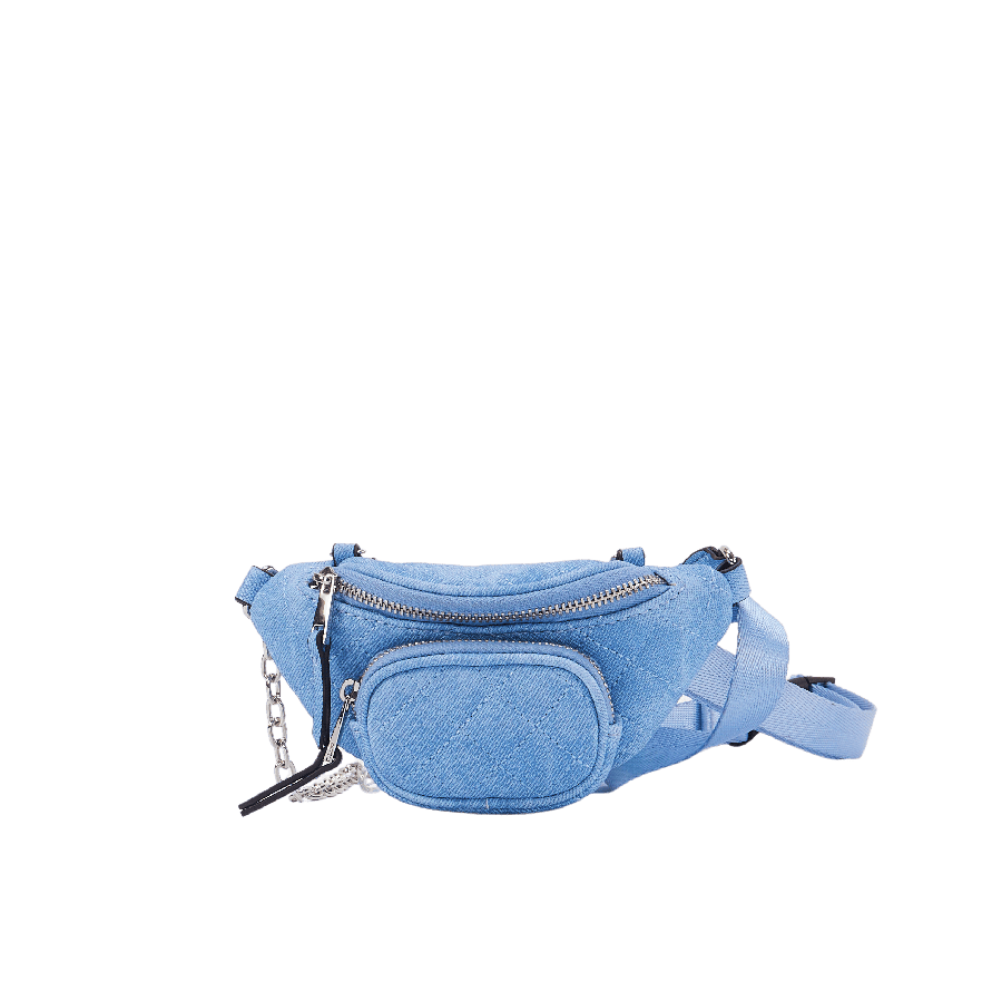 Blue quilting mini ladies belt bag with front zip pocket
