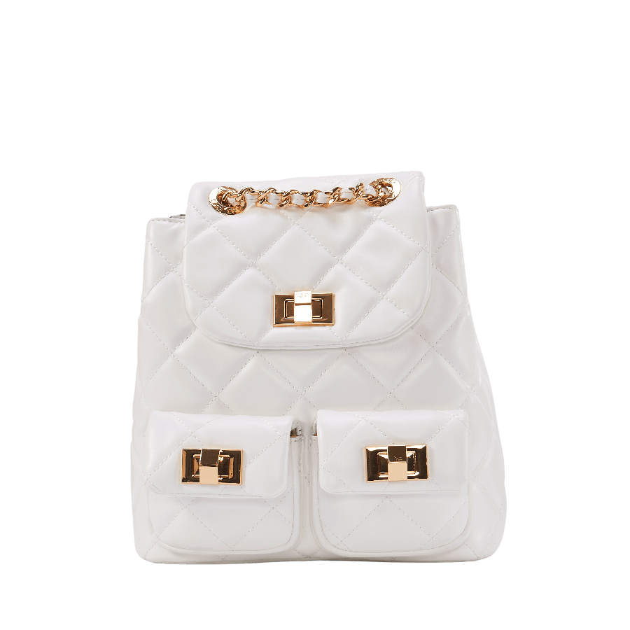 White quilting ladies backpack with lock closure