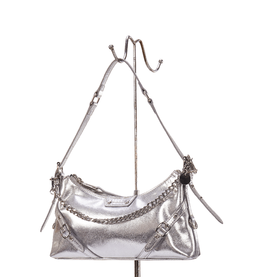 Ladies hobo bag with decorative chain and studs
