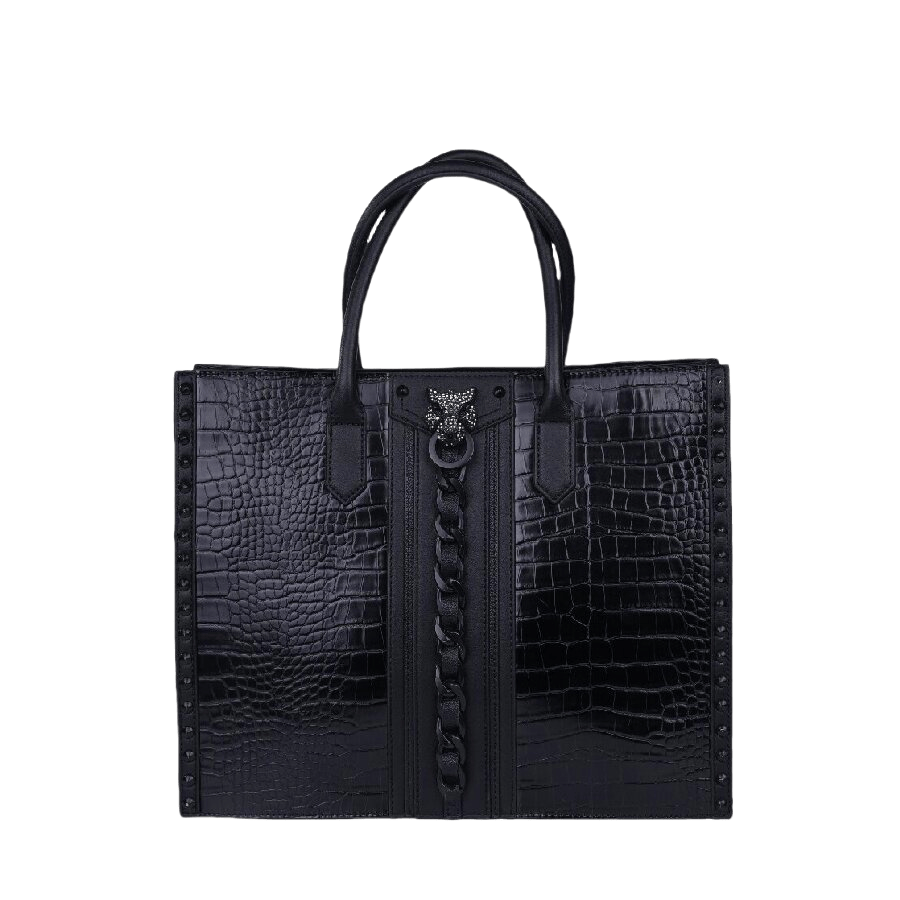 Black croco PU tote bag with decorative chain and back zip pocket