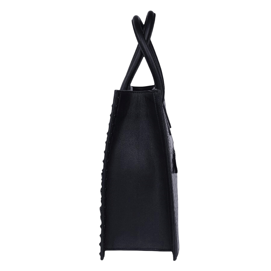 Black croco PU tote bag with decorative chain and back zip pocket