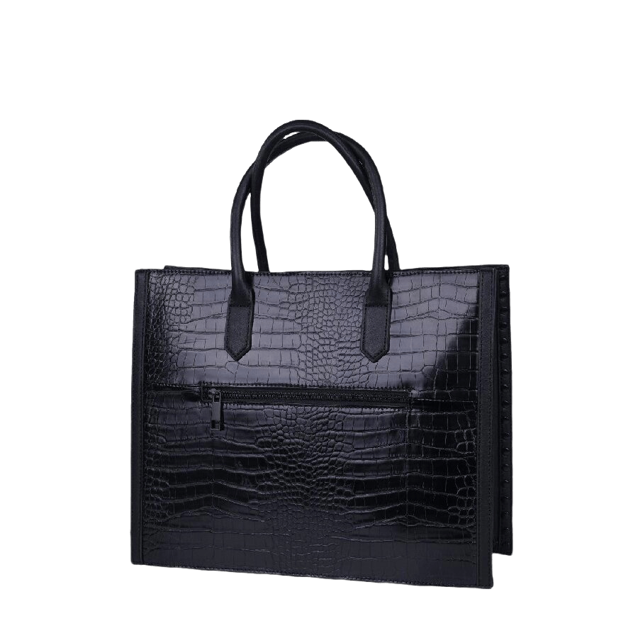 Black croco PU tote bag with decorative chain and back zip pocket