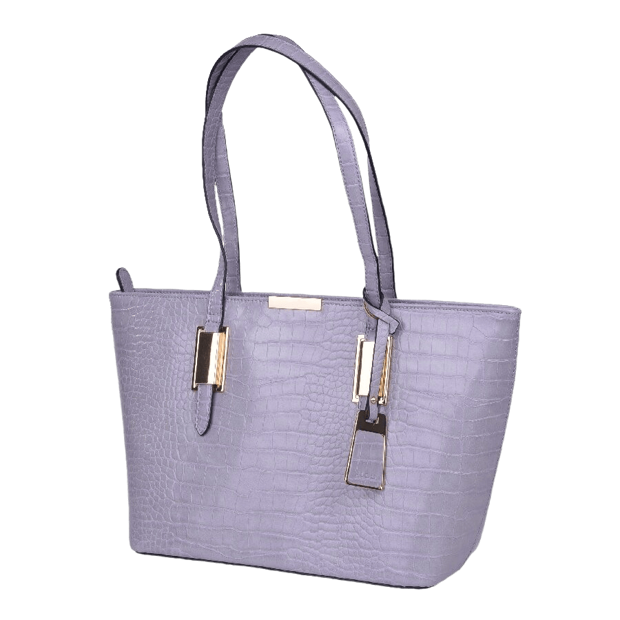 Purple croco PU ladies tote with metal tab and hangtag