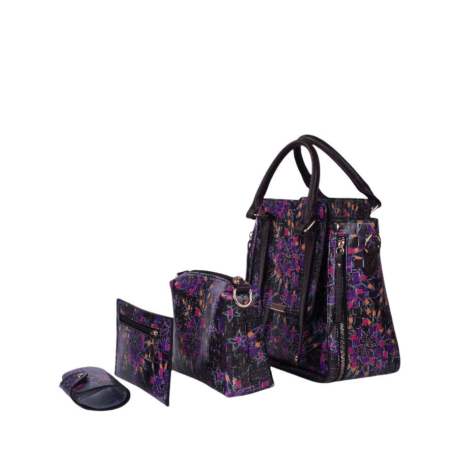 Printed ladies bag sets with decorative studs