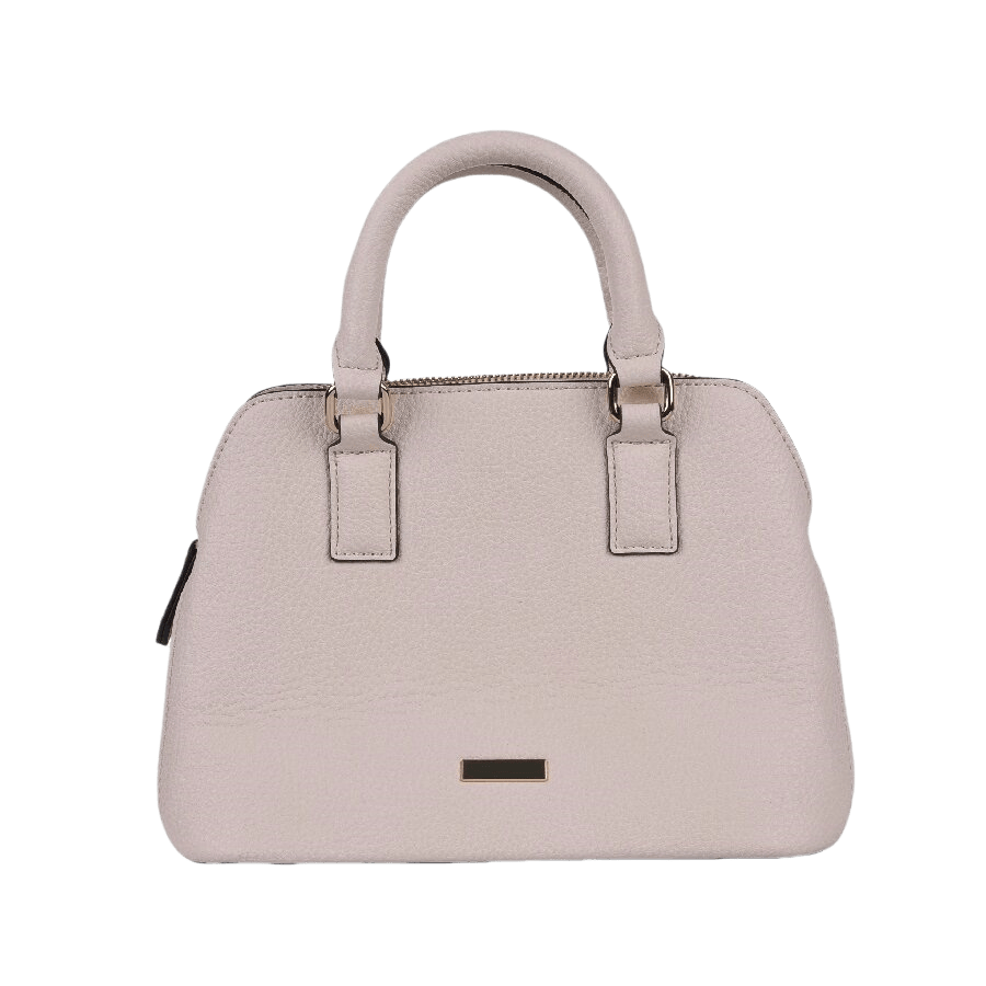 Beige ladies handbag with decorative acrylic lock and contrast edge painting