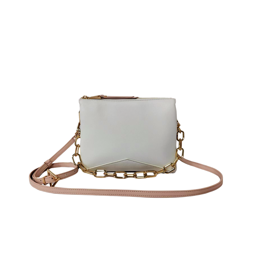 Ladies handbag with three conpartments and chain handle