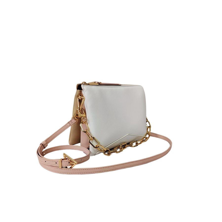Ladies handbag with three conpartments and chain handle