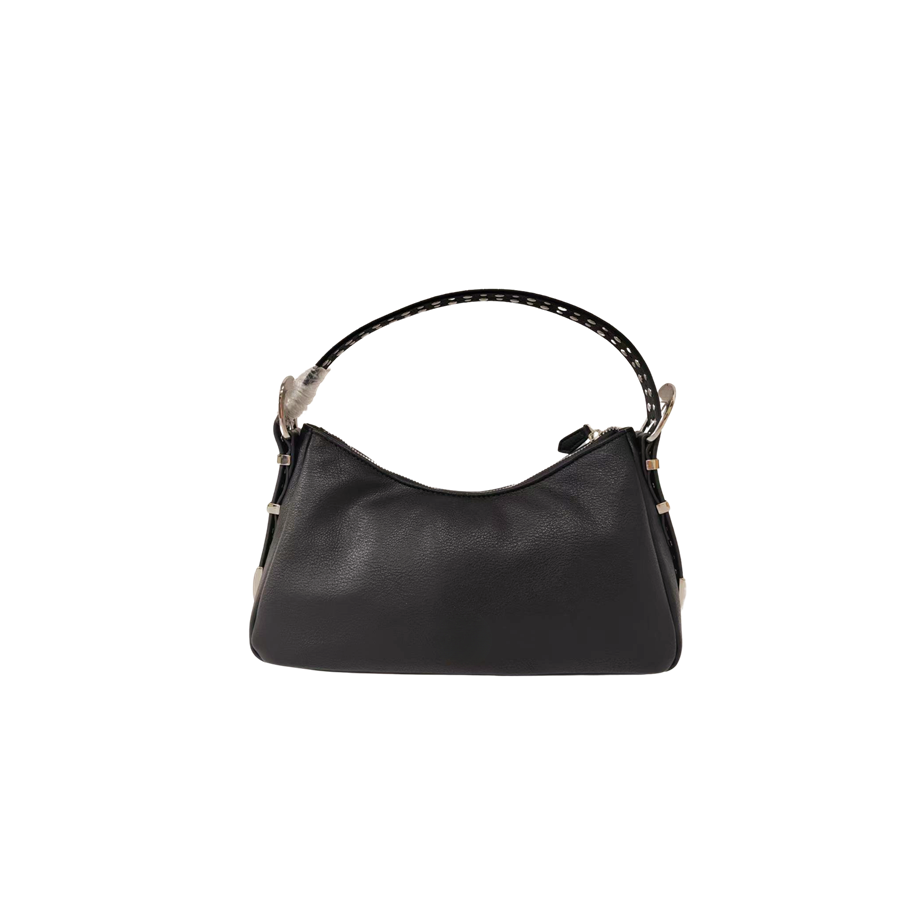 Black pebble PU ladies hobo bag with eyelets on the handle and metal bridge